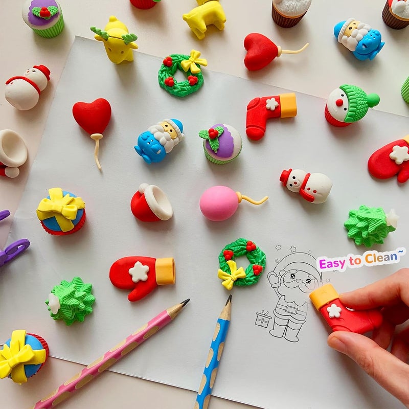 Kaemi 32 Pcs Christmas Desk Pets for Kids Classroom Prizes Fun 3D Puzzle Animal Food Snowman Holiday Erasers for Party Favors Treasure Box Goodie Bag Stuffers - Image 2